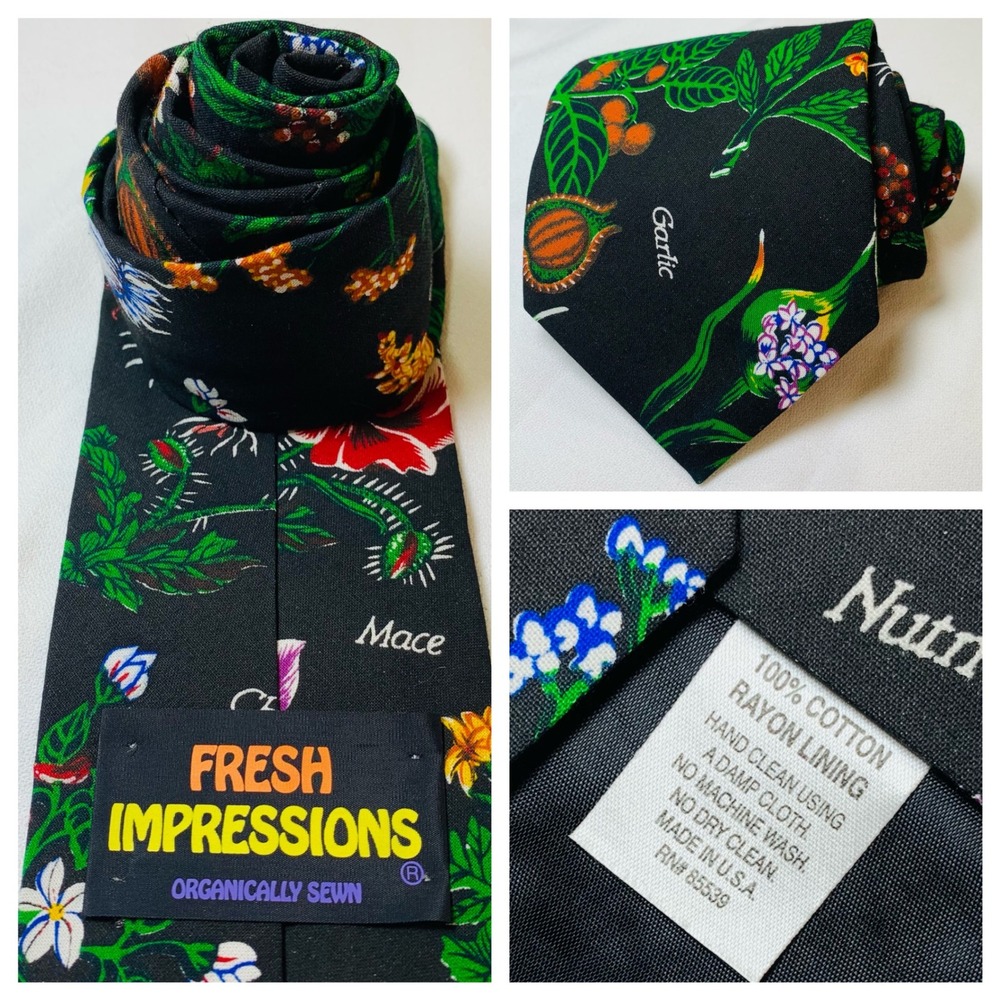 Herbs Spices Necktie Black Cotton Novelty Tie Gardener Gift Fresh Impressions